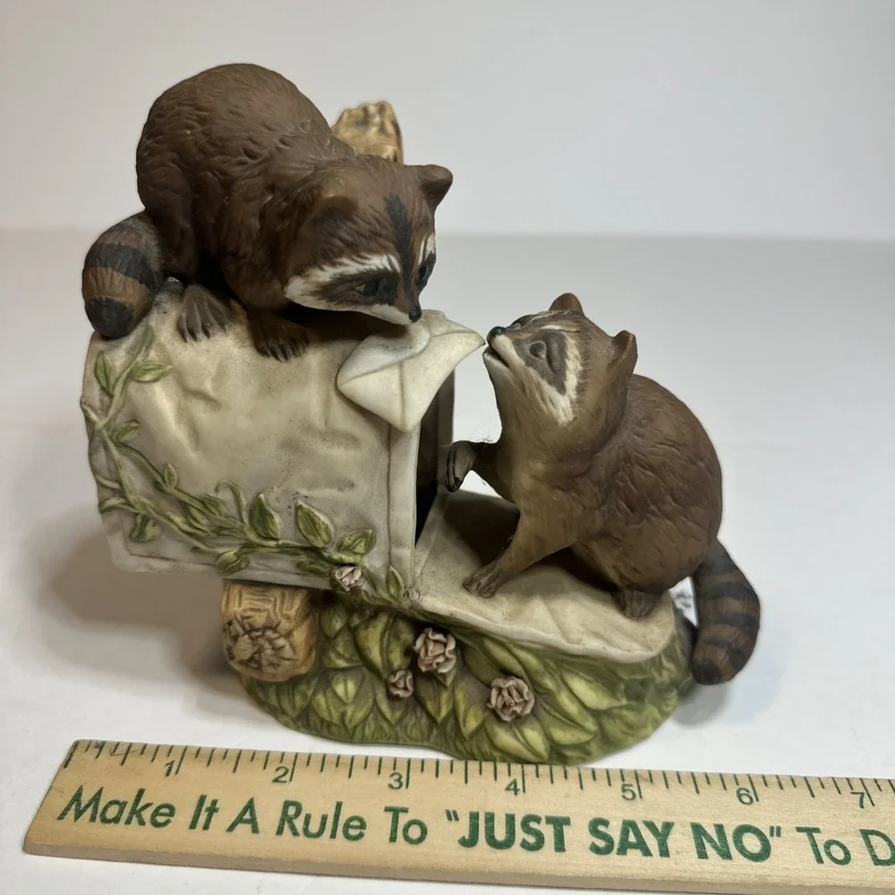 Vintage 1987 Homco Masterpiece Porcelain Raccoons Playing Figurine